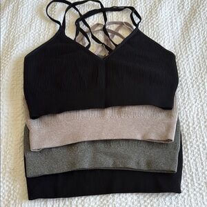 Stylish Ribbed Bralette Set - Black, Beige, Gray